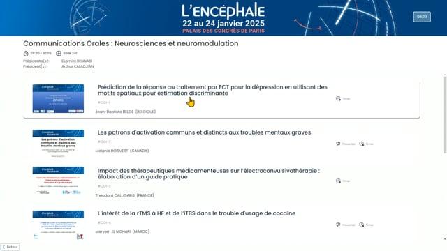 Communications Orales : Neurosciences et neuromodulation